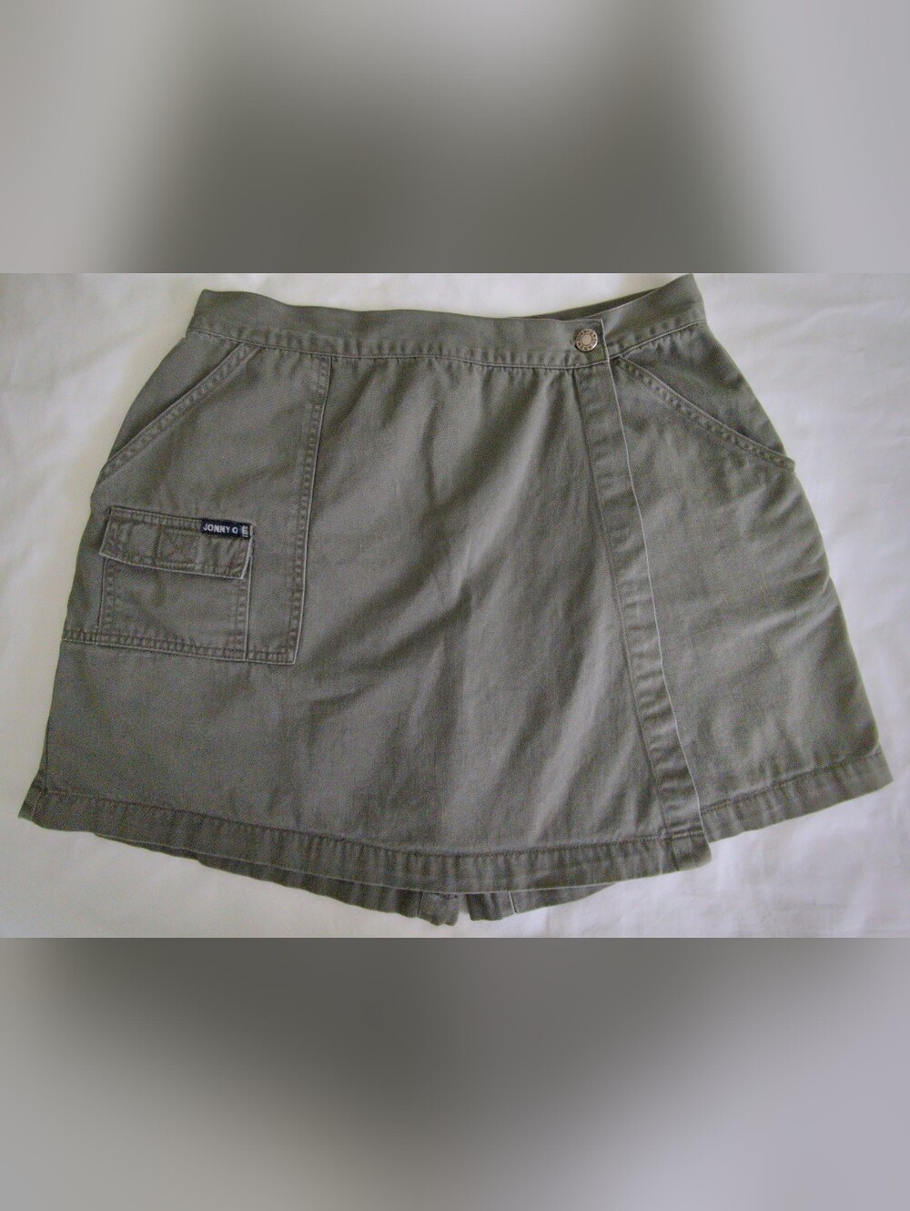 Vintage 90s Large Army Green Cargo Cotton Twill Wrap Skort High Rise